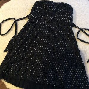 Black and white threaded polka dot strapless dress